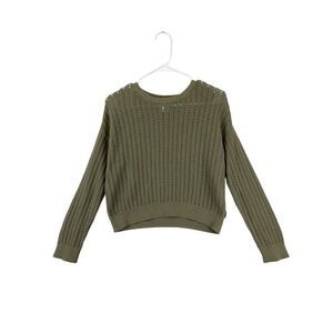DKNY Jeans Olive Green Open Knit Cropped Sweater‎ Women's Size Medium
